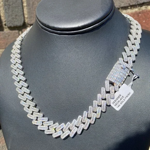 Iced Out Gold/ White Gold Plated Baguette Setting 18 Hip Hop Luxury Necklace